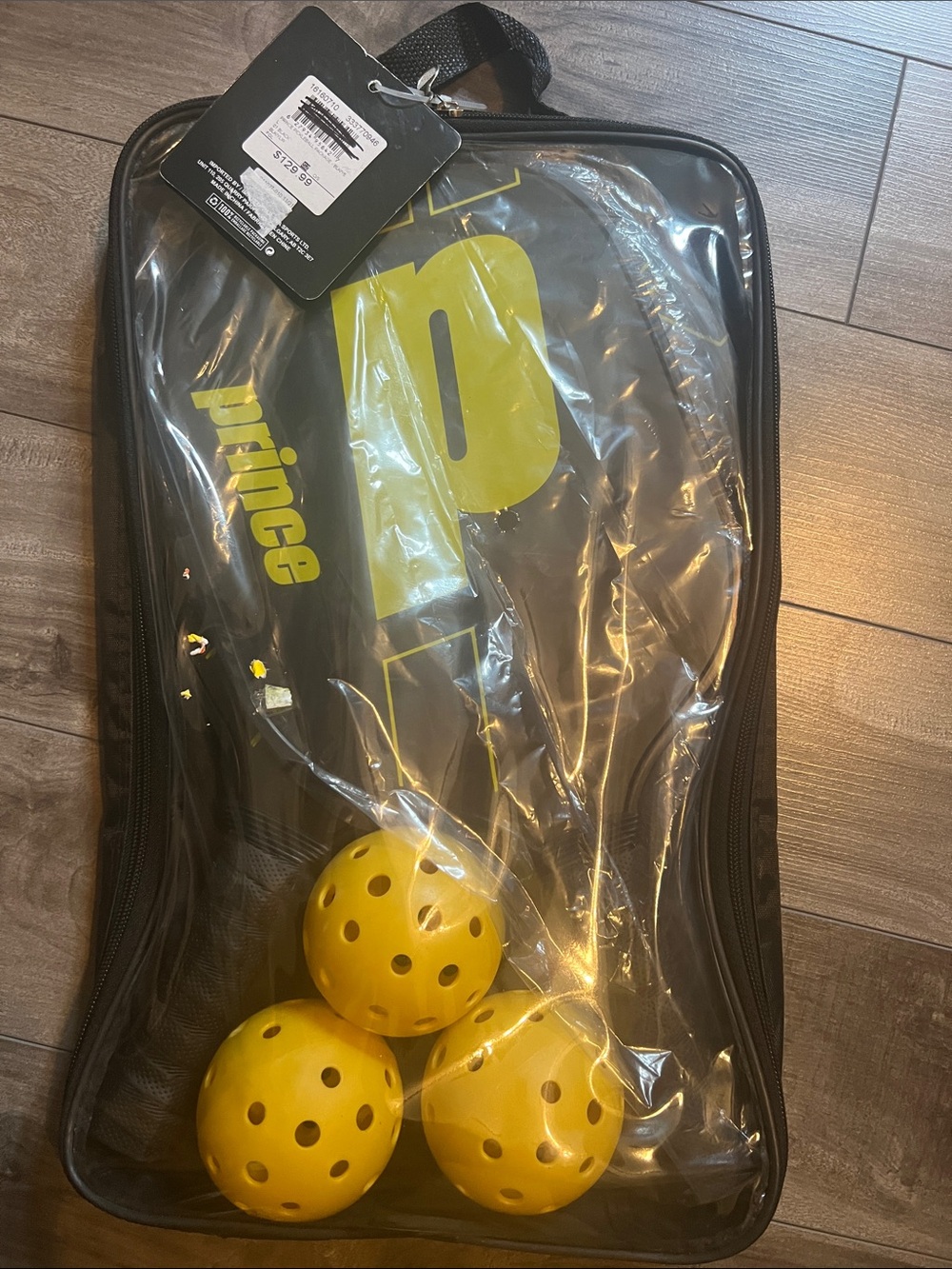 Prince Yellow Pickleball Set with Clear Carry Case. Two paddles and three balls